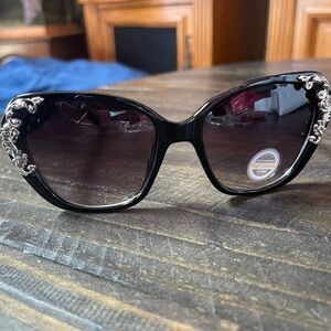 Black and Silver Roses Oversized Sunglasses with Gradient Lenses